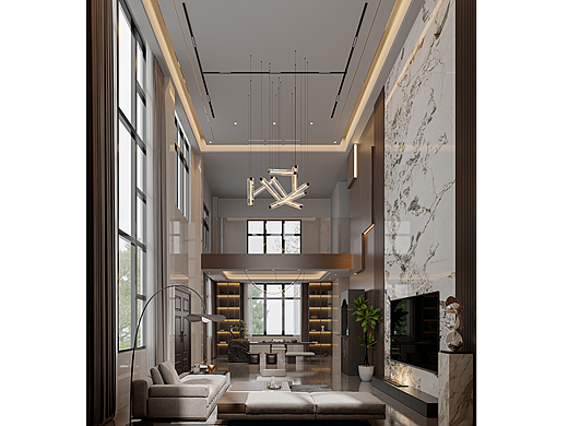 挑空别墅客餐厅效果图表现