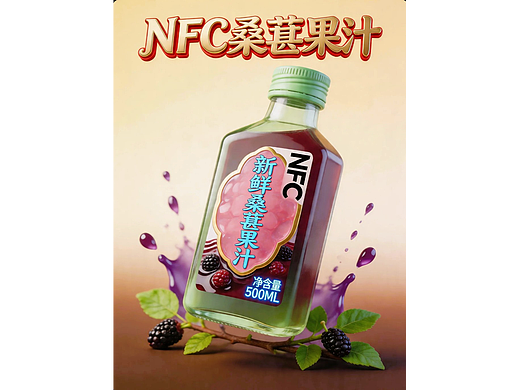 既梦AI设计创意NFC桑葚果汁包装海报附提示词既梦5.O