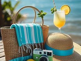 沙灘、帆影與出發(fā)的行李箱