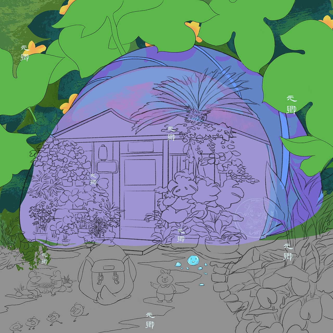 林间小屋的访客（图ZNDA1OTY2MzIw） - 艺术插画 - 站酷设计师元卿元卿元卿原创素材 - 站酷ZCOOL