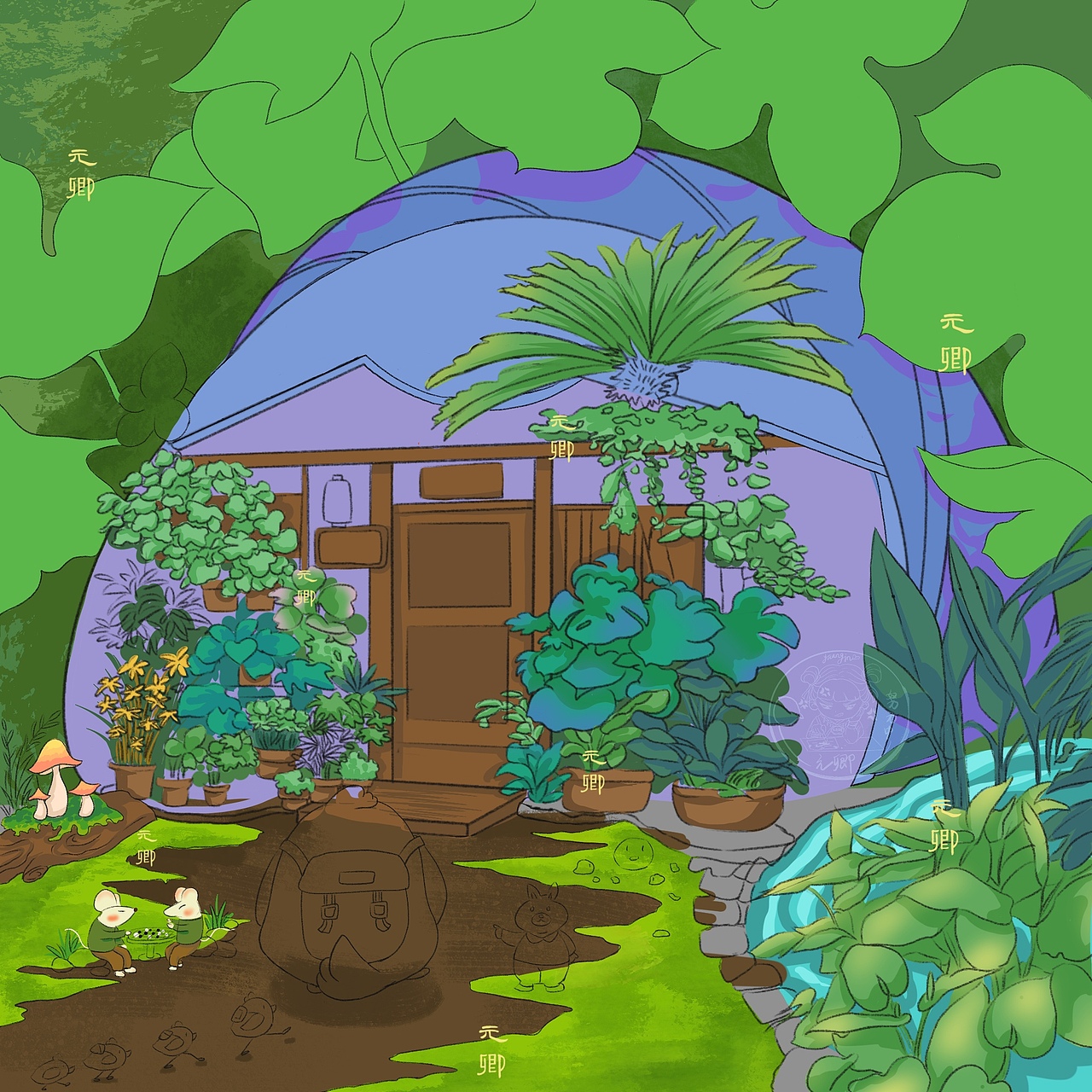 林间小屋的访客（图ZNDA1OTY2MzI0） - 艺术插画 - 站酷设计师元卿元卿元卿原创素材 - 站酷ZCOOL