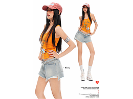 美式辣妹美式復(fù)古牛仔短褲詳情排版海報(bào)模特拼圖