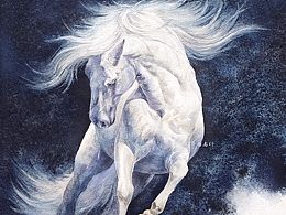 水彩，白馬