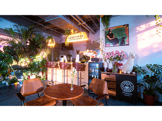 咖啡厅商业宣传拍摄 (布光实拍+AI技术环境渲染)