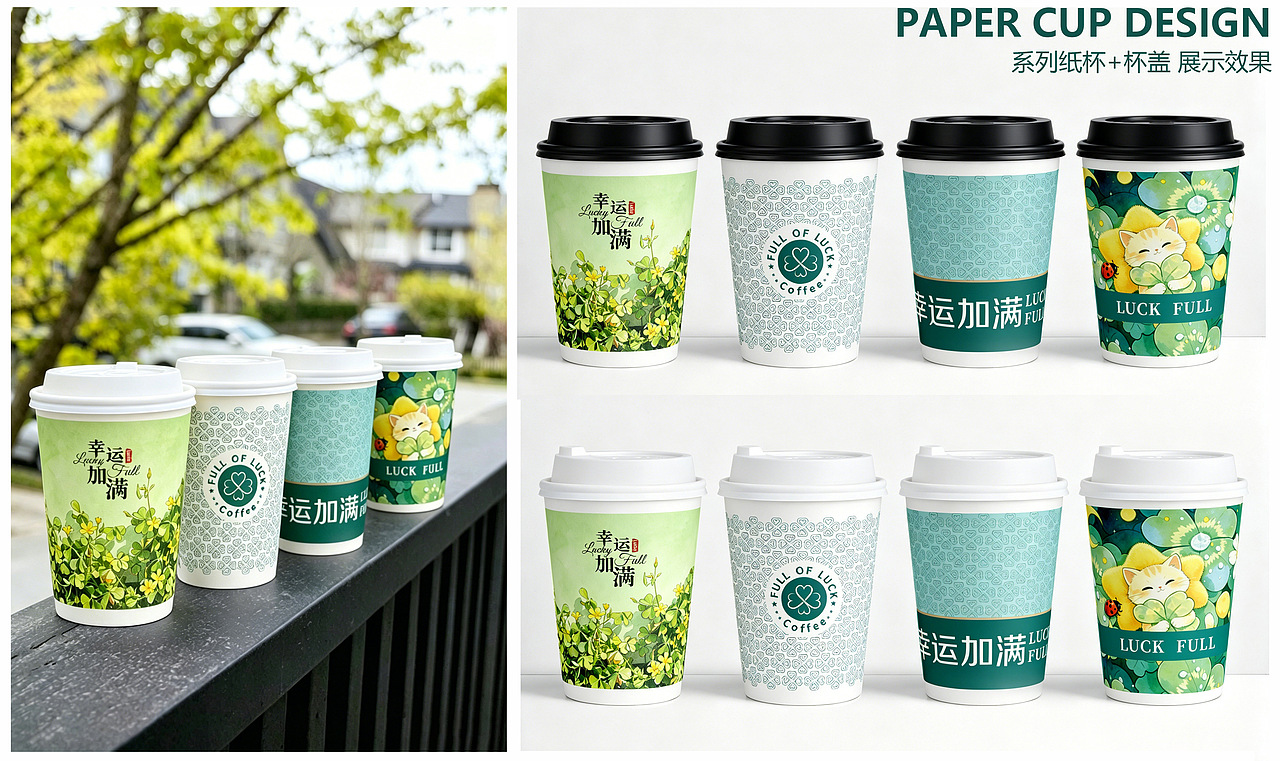 纸杯设计|【幸运加满】系列纸杯设计（图ZNDA2MDE2ODE2） - 包装 - 站酷设计师单单视觉设计原创素材 - 站酷ZCOOL
