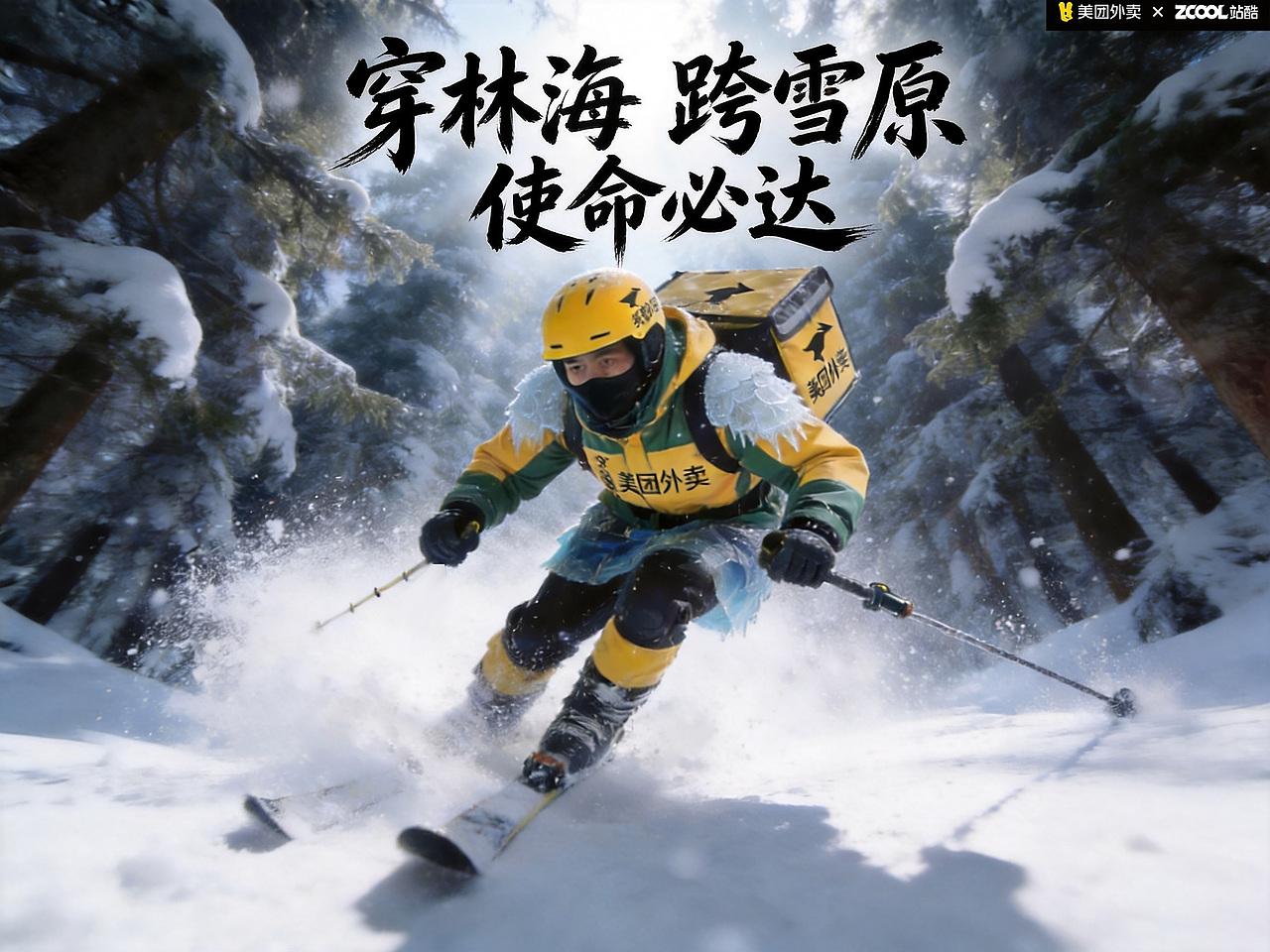 美团骑手服装设计：【雪痕·速递】—— 林海雪原，使命必达（图ZNDA2MDI0MDU2） - 其他服装 - 站酷设计师大霸天原创素材 - 站酷ZCOOL