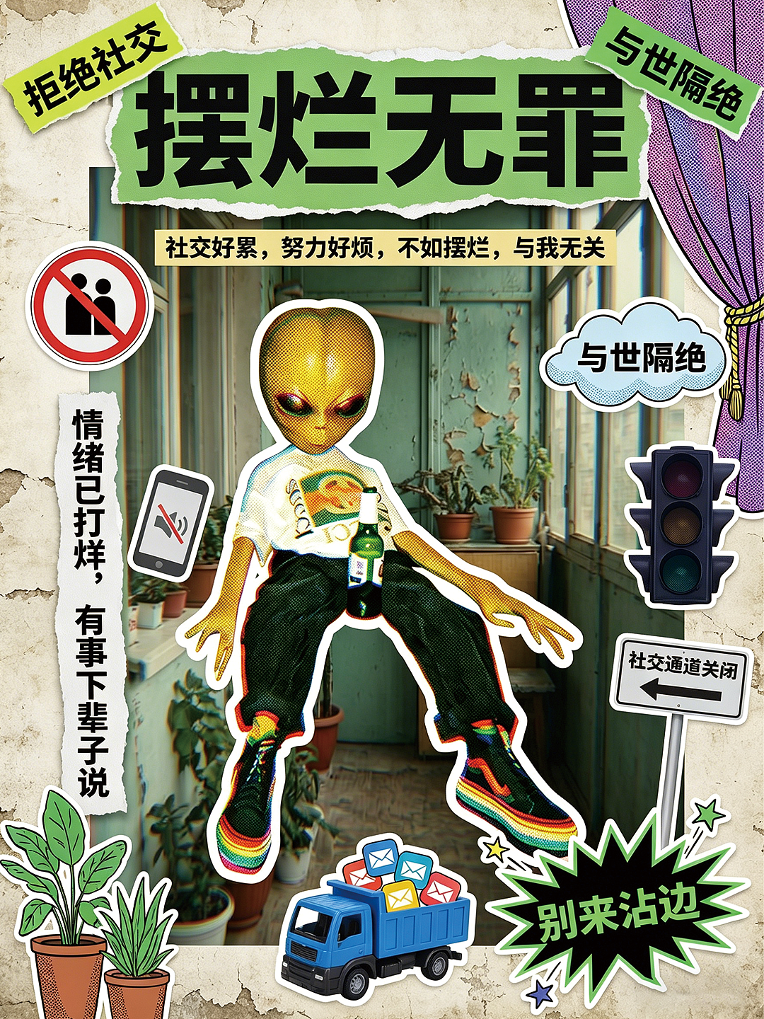 「摆烂人生」系列拼贴海报设计 | 精神状态实录(图ZNDA2MDQ1ODc2) - 海报 - 站酷设计师成城野Design原创素材 - 站酷ZCOOL