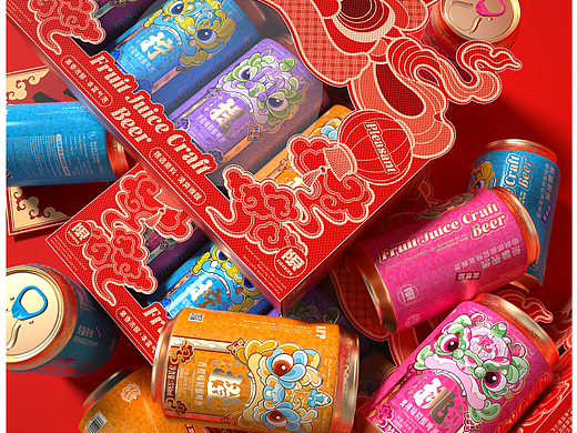 醒狮系列啤酒 四罐装礼盒包装设计