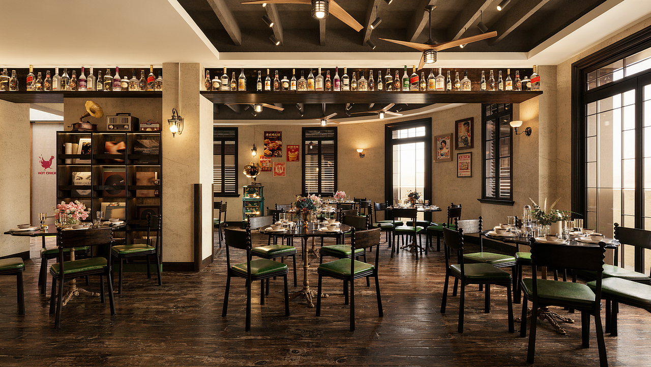 复古美式餐酒吧｜日与夜的松弛氛围感✨（图ZNDA2MTA2MjY0） - 商业空间设计 - 站酷设计师林大帅设计原创素材 - 站酷ZCOOL