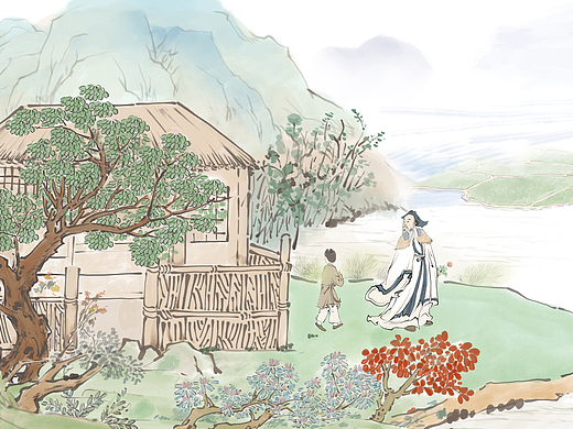  陶渊明《饮酒》诗词绘本插画