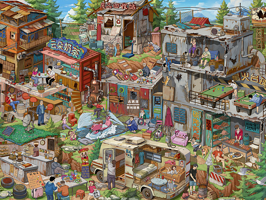 怀旧系列造景贴纸作品