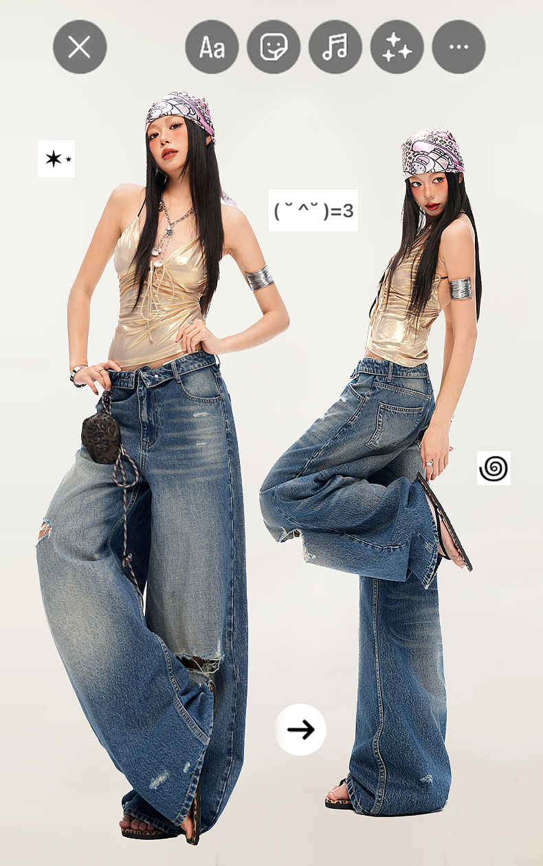 美式辣妹美式街头复古破洞牛仔裤详情排版海报模特拼图（图ZNDA2MTY2MDAw） - 电商 - 站酷设计师特务L原创素材 - 站酷ZCOOL