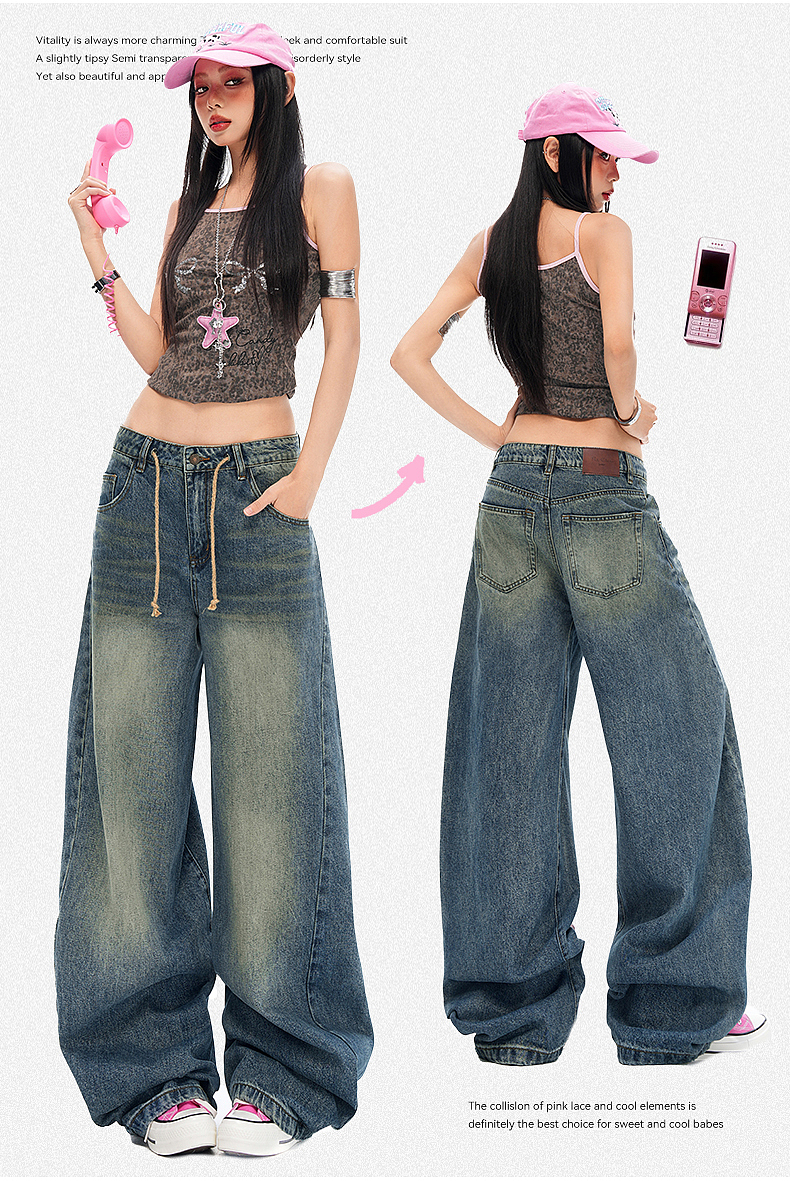 美式辣妹美式街头复古抽绳牛仔裤详情排版海报模特拼图（图ZNDA2MjI4NzA0） - 电商 - 站酷设计师特务L原创素材 - 站酷ZCOOL