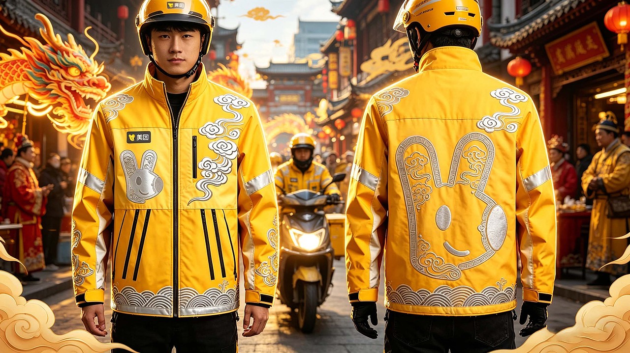 安全为基，国潮为韵 - 美团外卖骑手工装设计（图ZNDA2MzI0Mzgw） - 其他服装 - 站酷设计师轻雨1原创素材 - 站酷ZCOOL