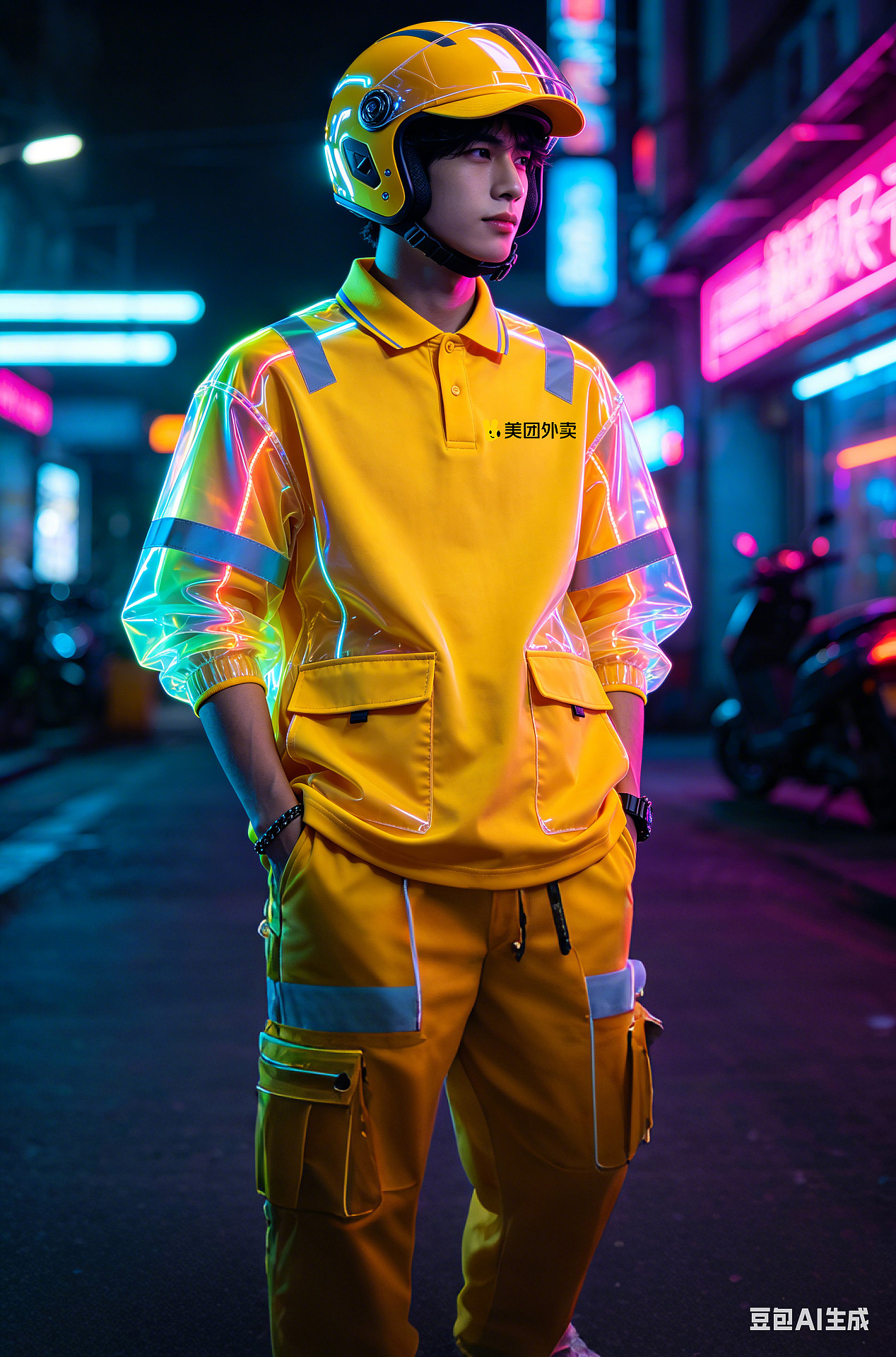 美团城市穿梭战衣：不仅要跑得快，还要穿得帅（图ZNDA2Mzk3ODYw） - AI作品 - 站酷设计师瑶瑶小P原创素材 - 站酷ZCOOL