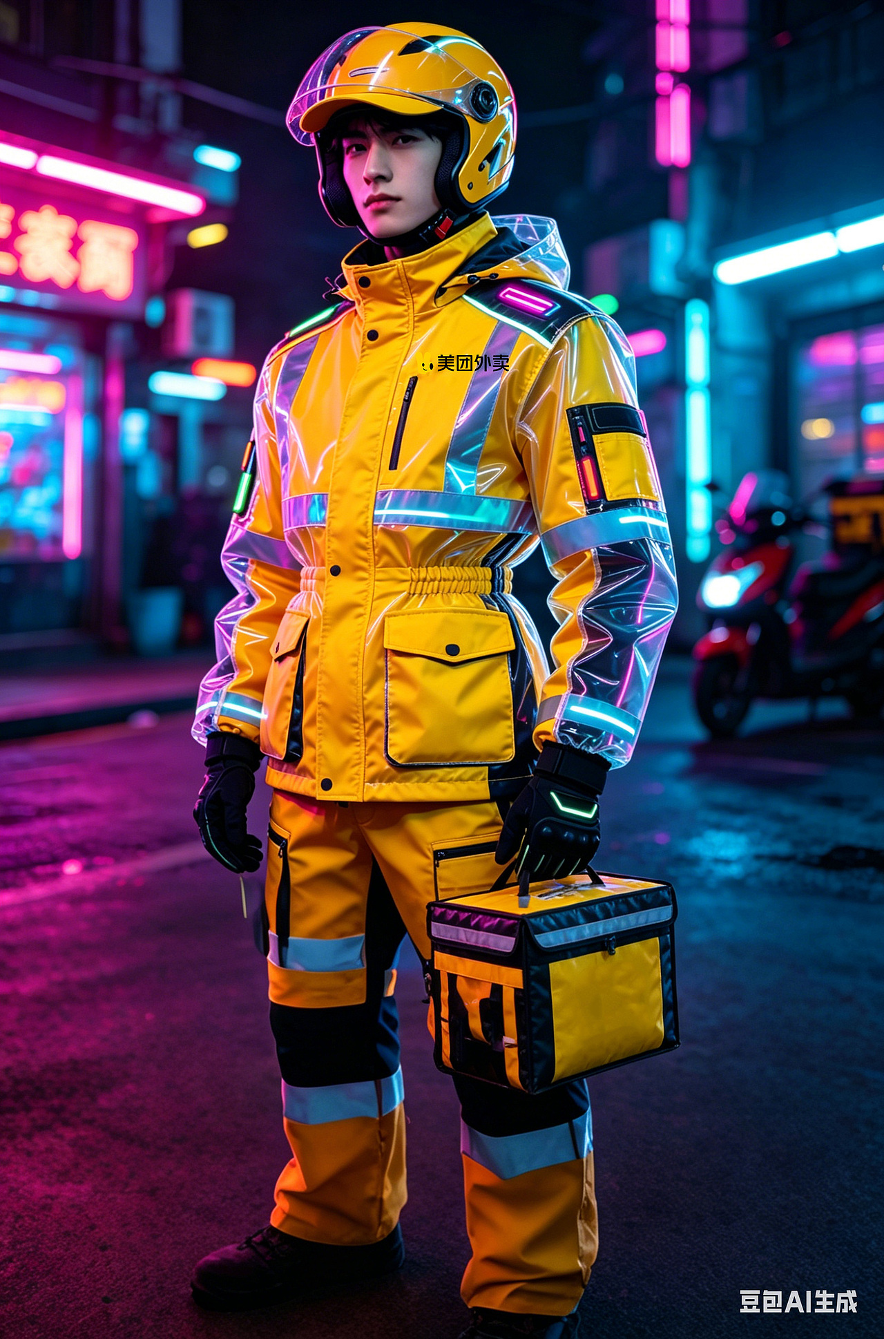 美团城市穿梭战衣：不仅要跑得快，还要穿得帅（图ZNDA2Mzk3ODY4） - AI作品 - 站酷设计师瑶瑶小P原创素材 - 站酷ZCOOL