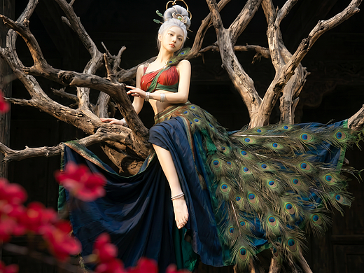 《孔雀赋》丨国风人像・敦煌遗韵（个人主页-ZNzM1NTkwODg=） - AI作品 - 站酷设计师文武炎赫原创素材 - 站酷ZCOOL