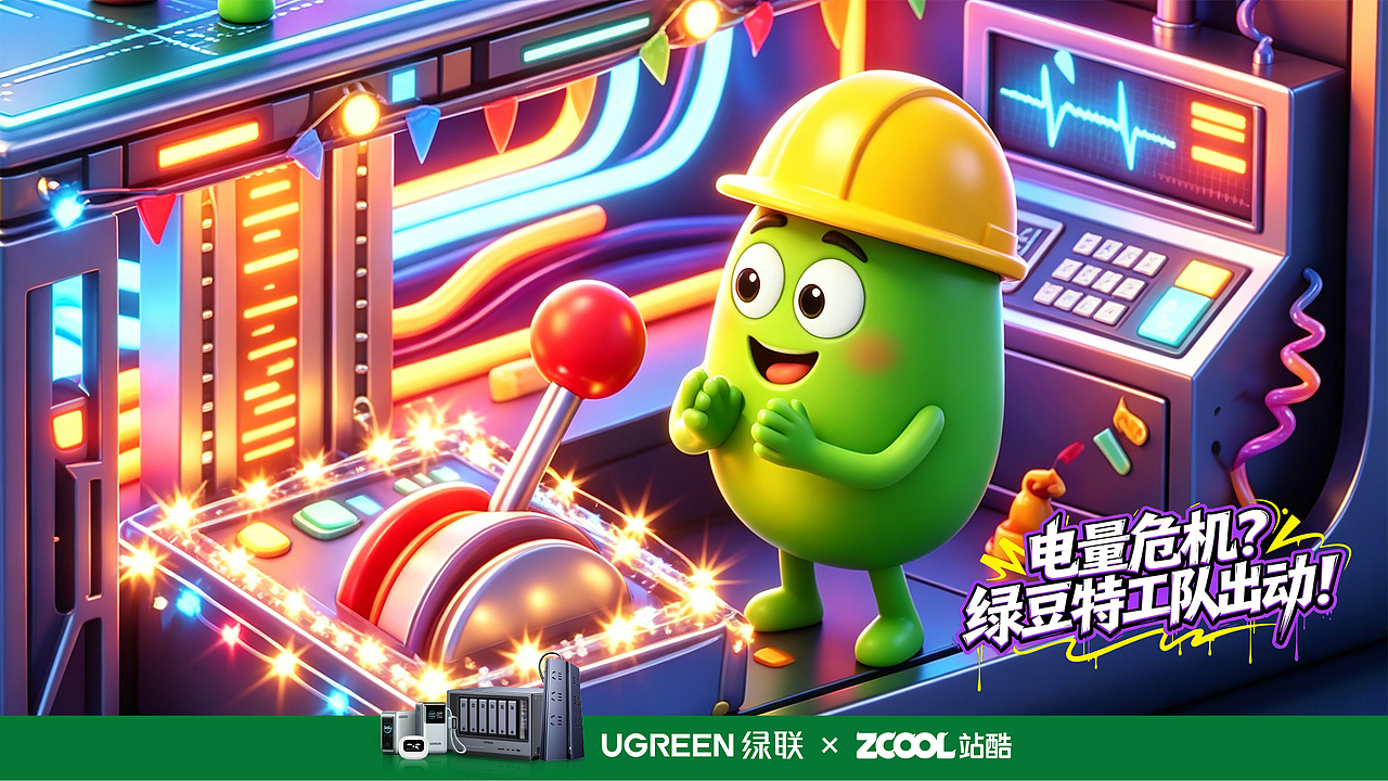 《电量危机？绿豆特工队出动！》（图ZNDA2NTA0MjI0） - AI作品 - 站酷设计师米谷日常migo原创素材 - 站酷ZCOOL