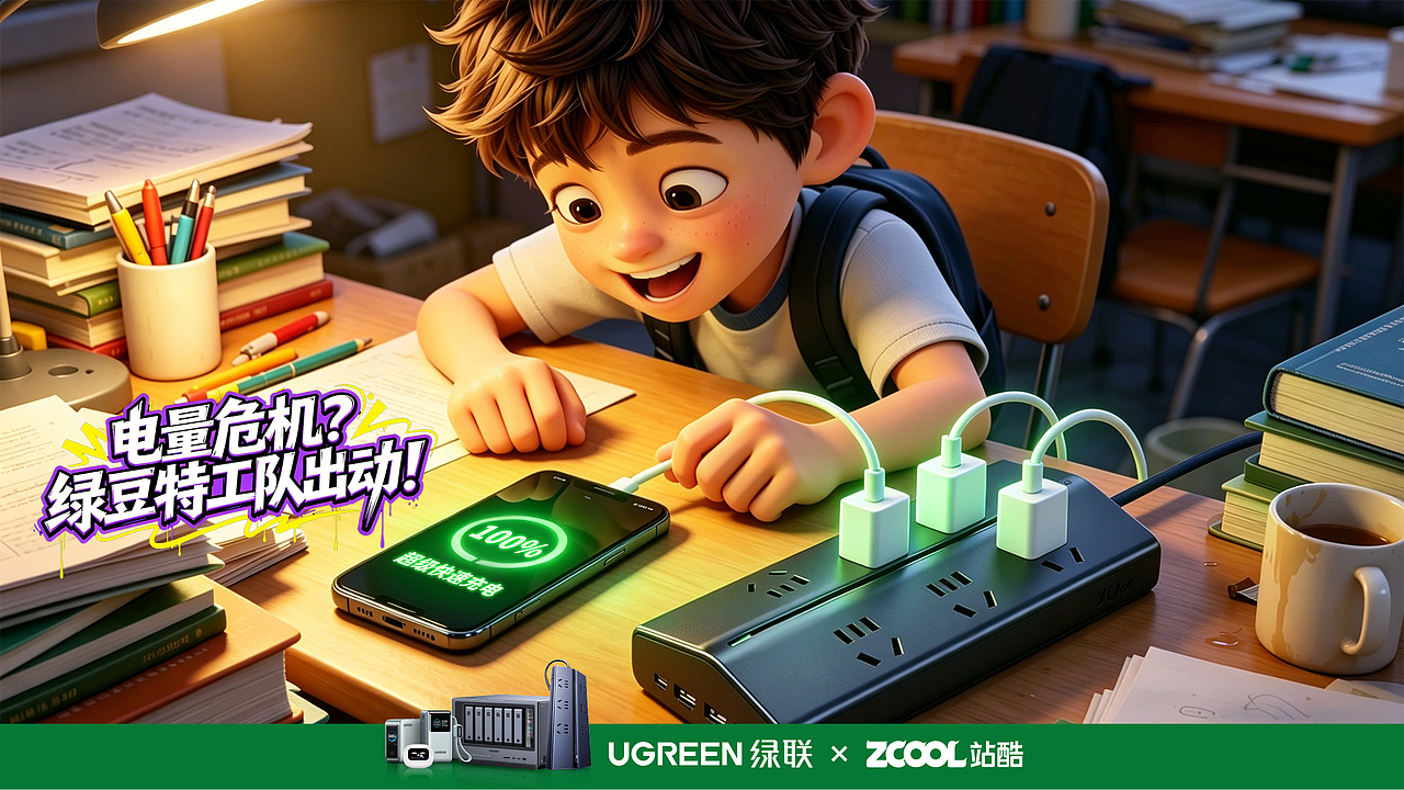 《电量危机？绿豆特工队出动！》（图ZNDA2NTA0MjQ4） - AI作品 - 站酷设计师米谷日常migo原创素材 - 站酷ZCOOL