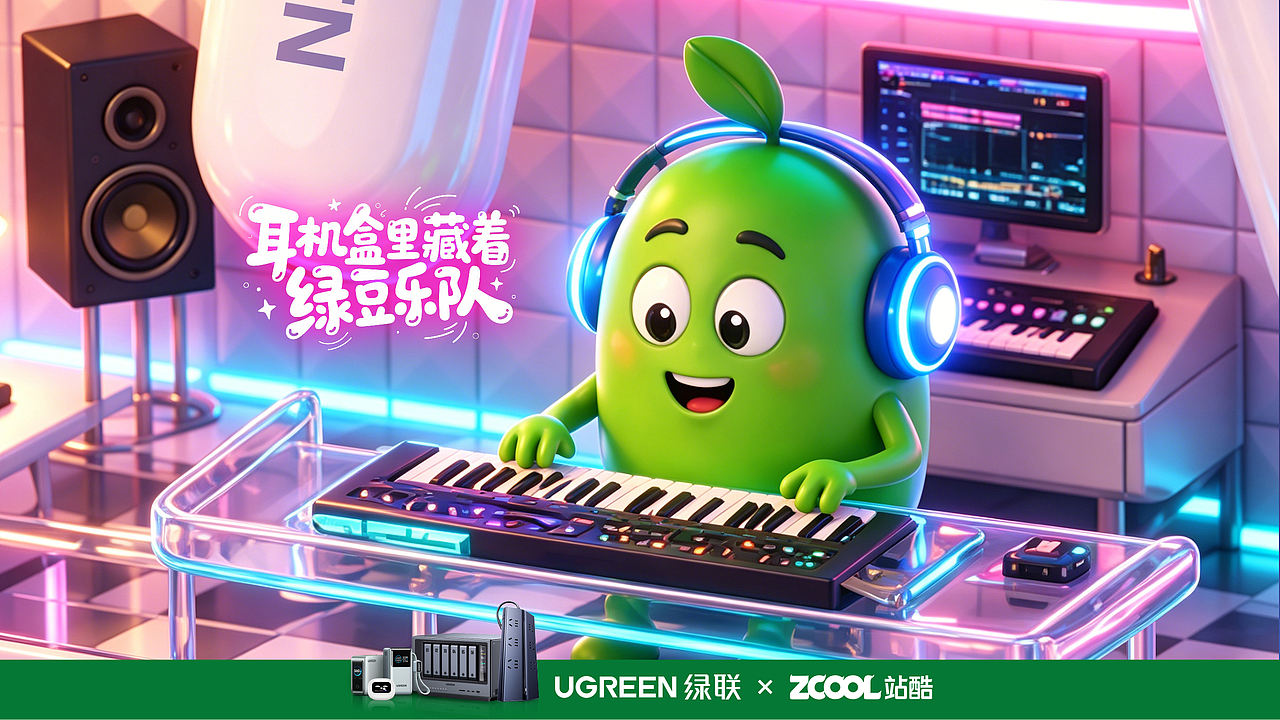 《耳机里藏着绿豆乐队》(图ZNDA2NTA0NzUy) - AI作品 - 站酷设计师米谷日常migo原创素材 - 站酷ZCOOL