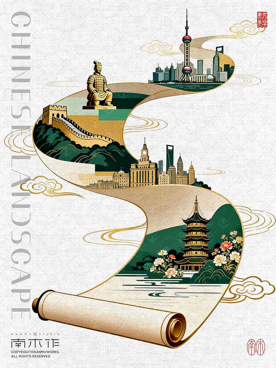 一卷绘山河，一眼越千年（图ZNDA2NTEzMjg0） - AI作品 - 站酷设计师南木AI原创素材 - 站酷ZCOOL