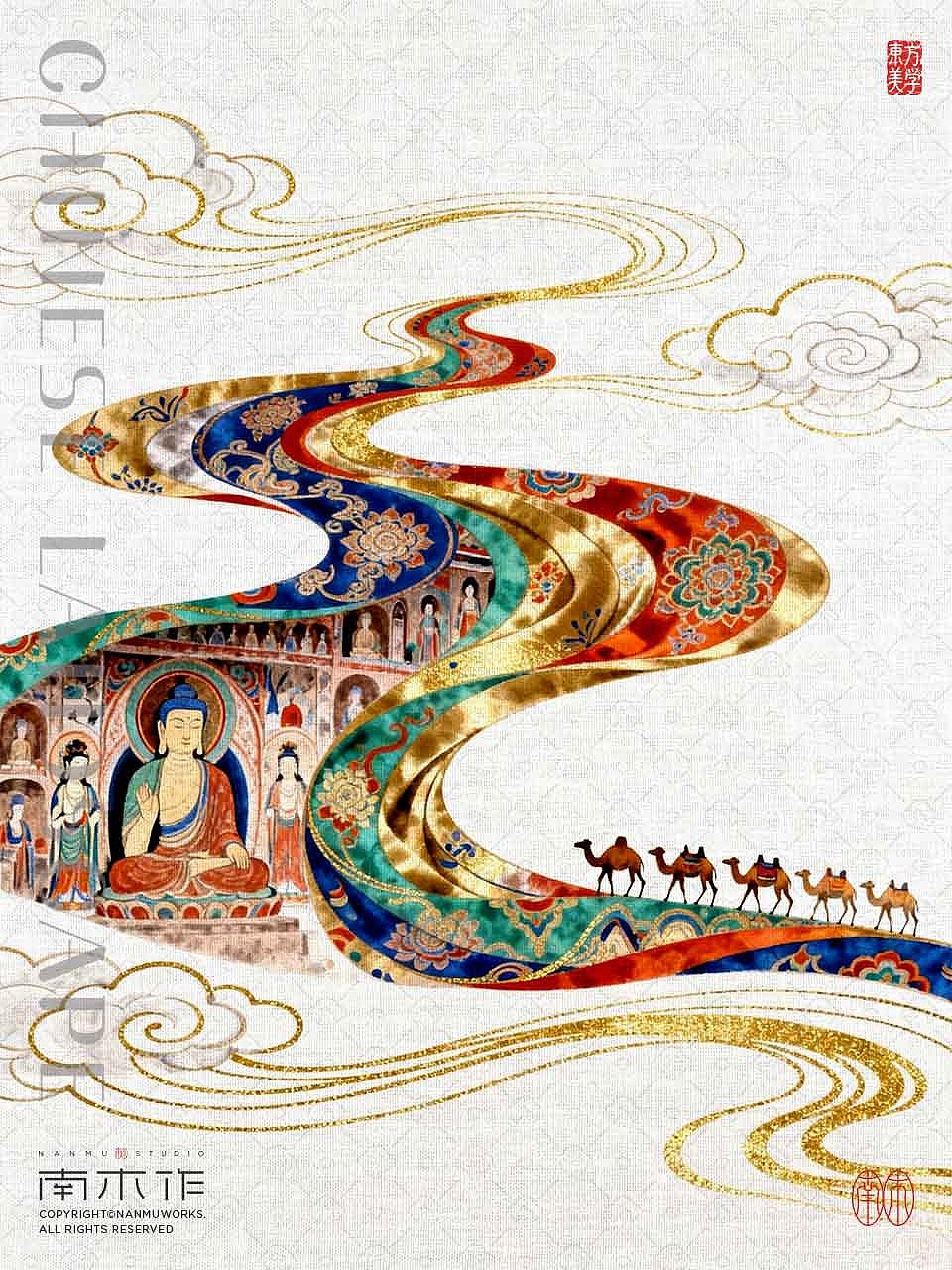 丝路飘带，载着千年的回响而来（图ZNDA2NTEzNDEy） - AI作品 - 站酷设计师南木AI原创素材 - 站酷ZCOOL