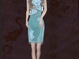 国风扇子花裙旗袍服设