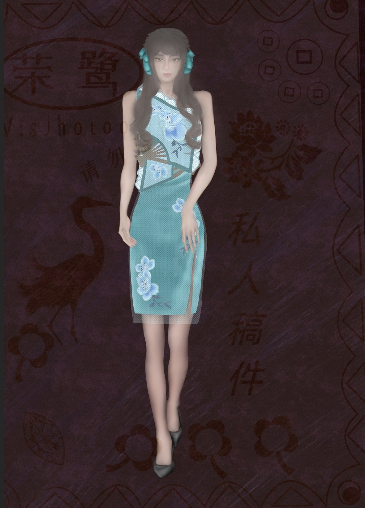 国风扇子花裙旗袍服设（图ZNDA2NTMwMjMy） - 商业插画 - 站酷设计师Z502555876原创素材 - 站酷ZCOOL