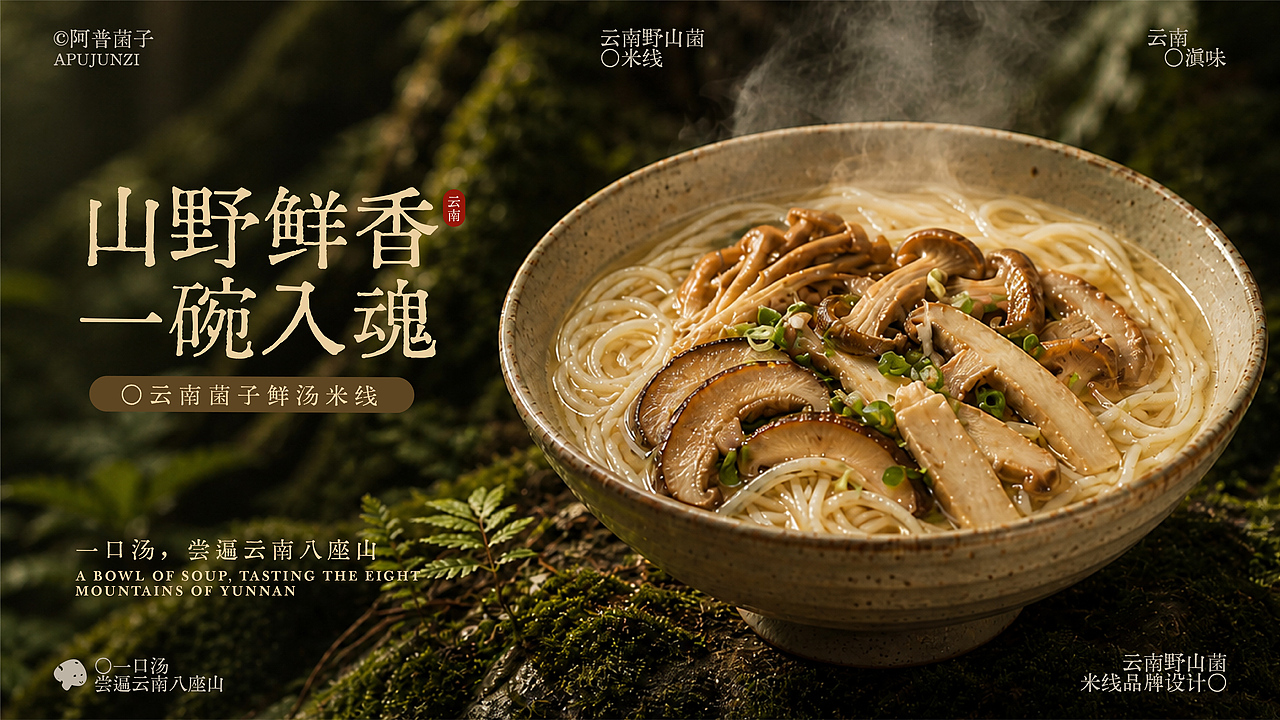 阿普菌子｜云南野山菌米线品牌设计（图ZNDA2NTM3OTI4） - 品牌 - 站酷设计师波妞caitlin原创素材 - 站酷ZCOOL