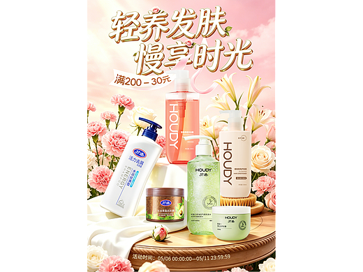 母亲节洗护海报 | 温柔治愈的春日电商视觉设计