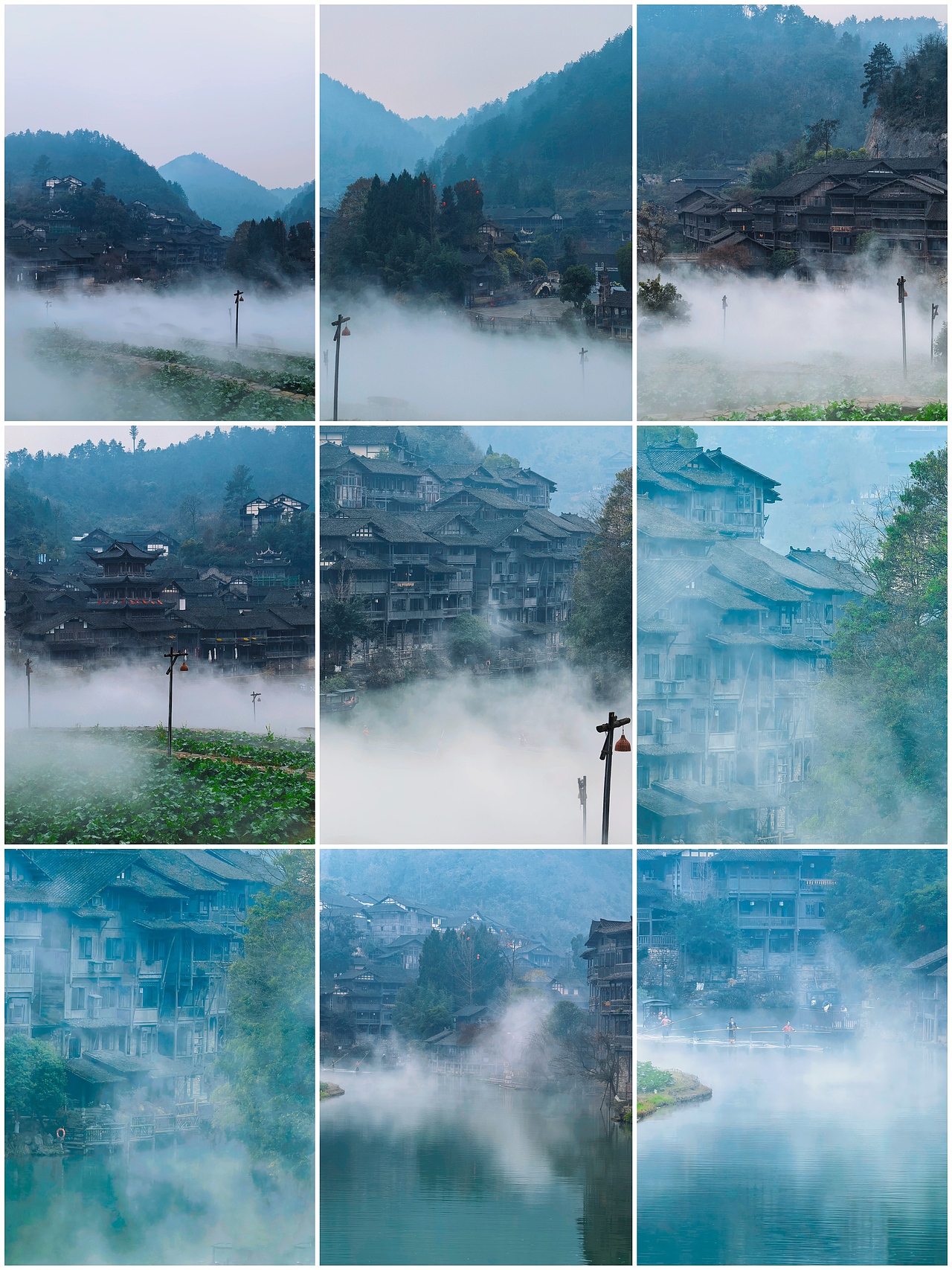 乌江寨印象：晨雾吊脚楼绘就的梦幻画卷（图ZNDA2NjM4NDky） - 风光摄影 - 站酷设计师图龙摄影原创素材 - 站酷ZCOOL