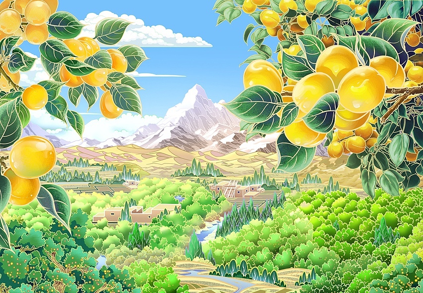 新疆杏，亚克西！（图ZNDA2NjM5MTUy） - 商业插画 - 站酷设计师tuteng000001原创素材 - 站酷ZCOOL