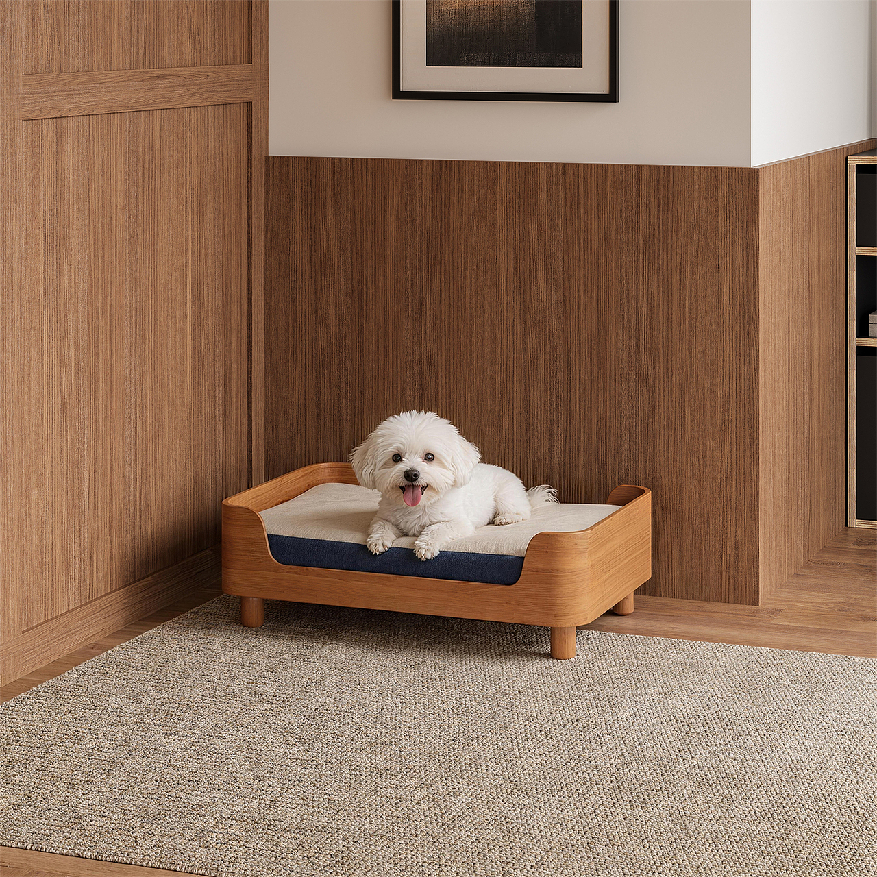 蓝白栖所｜蓝白拼接木框犬床（图ZNDA2NzM3NzUy） - 生活用品 - 站酷设计师川田野产品新闻发原创素材 - 站酷ZCOOL
