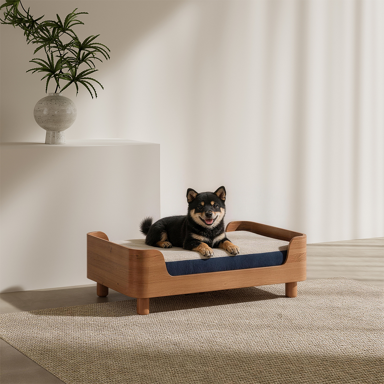 蓝白栖所｜蓝白拼接木框犬床（图ZNDA2NzM3NzY4） - 生活用品 - 站酷设计师川田野产品新闻发原创素材 - 站酷ZCOOL