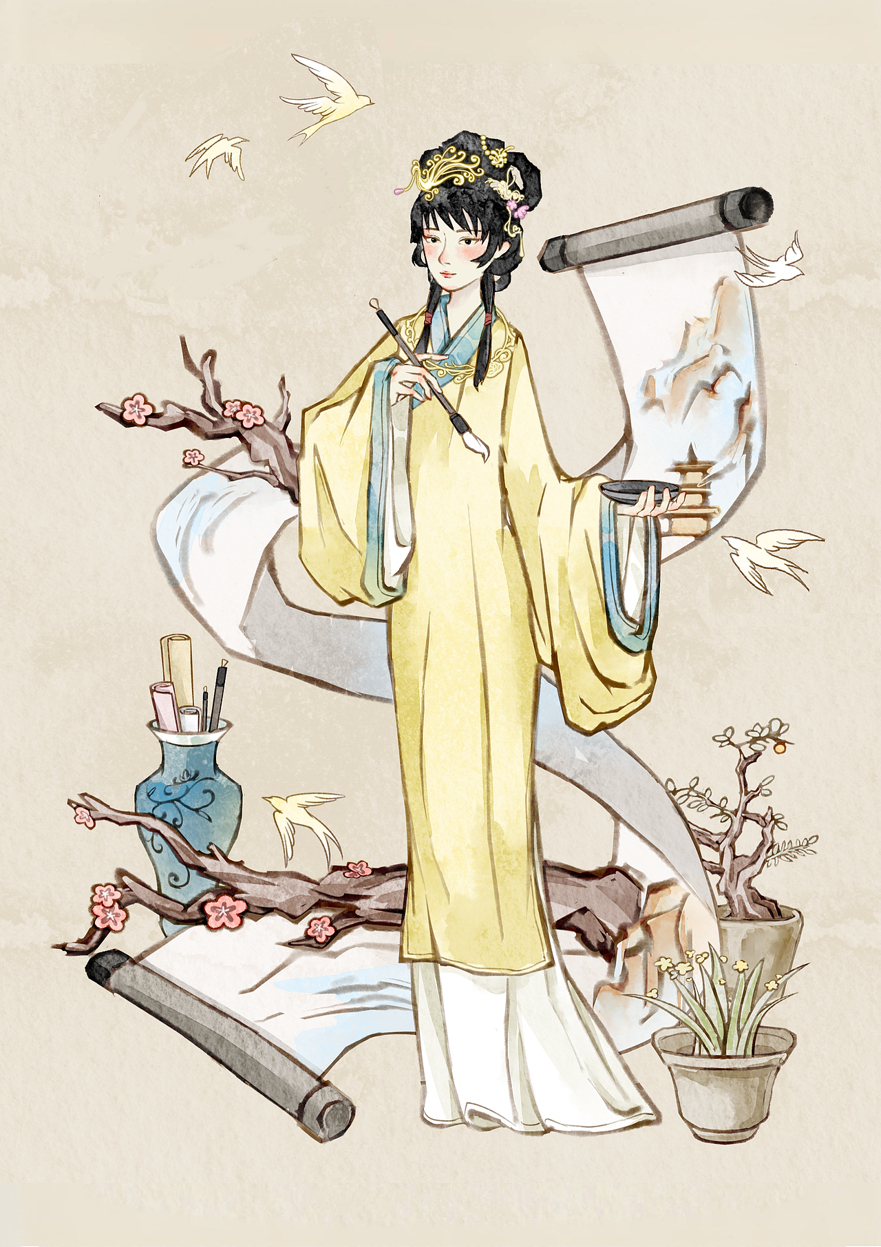 红楼梦·四美（图ZNDA2NzU0MTgw） - 艺术插画 - 站酷设计师翎熹熹原创素材 - 站酷ZCOOL