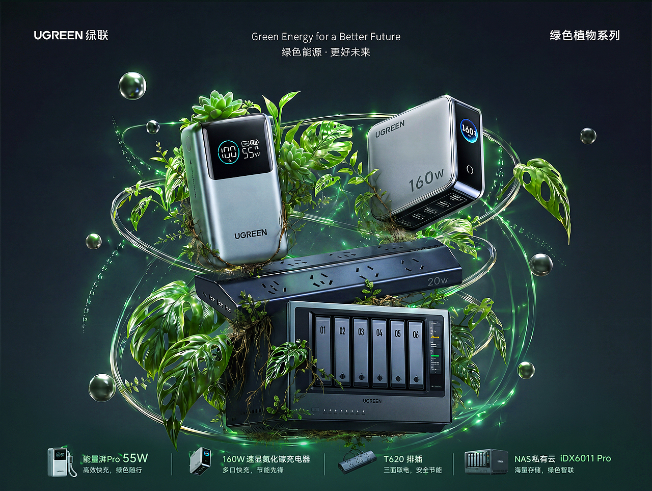 绿联 × 自然绿植主义|科技与绿植共生海报(图ZNDA2ODExNDA4) - AI作品 - 站酷设计师伟仔唔系蚁仔原创素材 - 站酷ZCOOL
