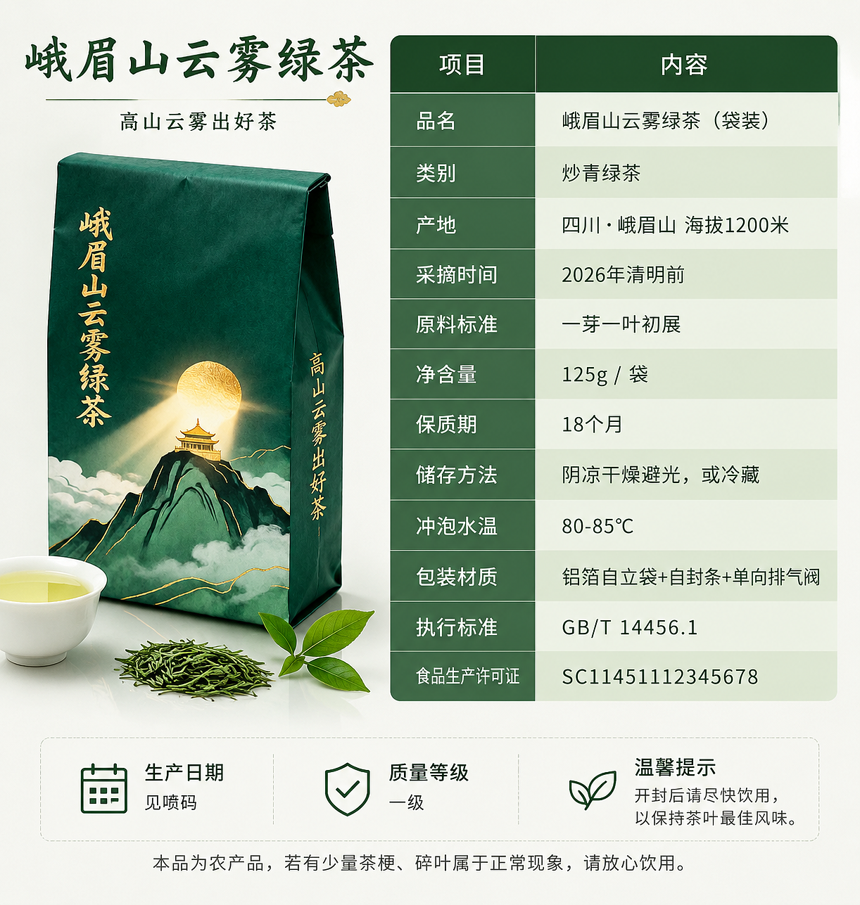 峨眉山云雾绿茶｜产品详情页 + TVC 广告视觉设计（图ZNDA2ODE5OTE2） - AI作品 - 站酷设计师平安安啊原创素材 - 站酷ZCOOL