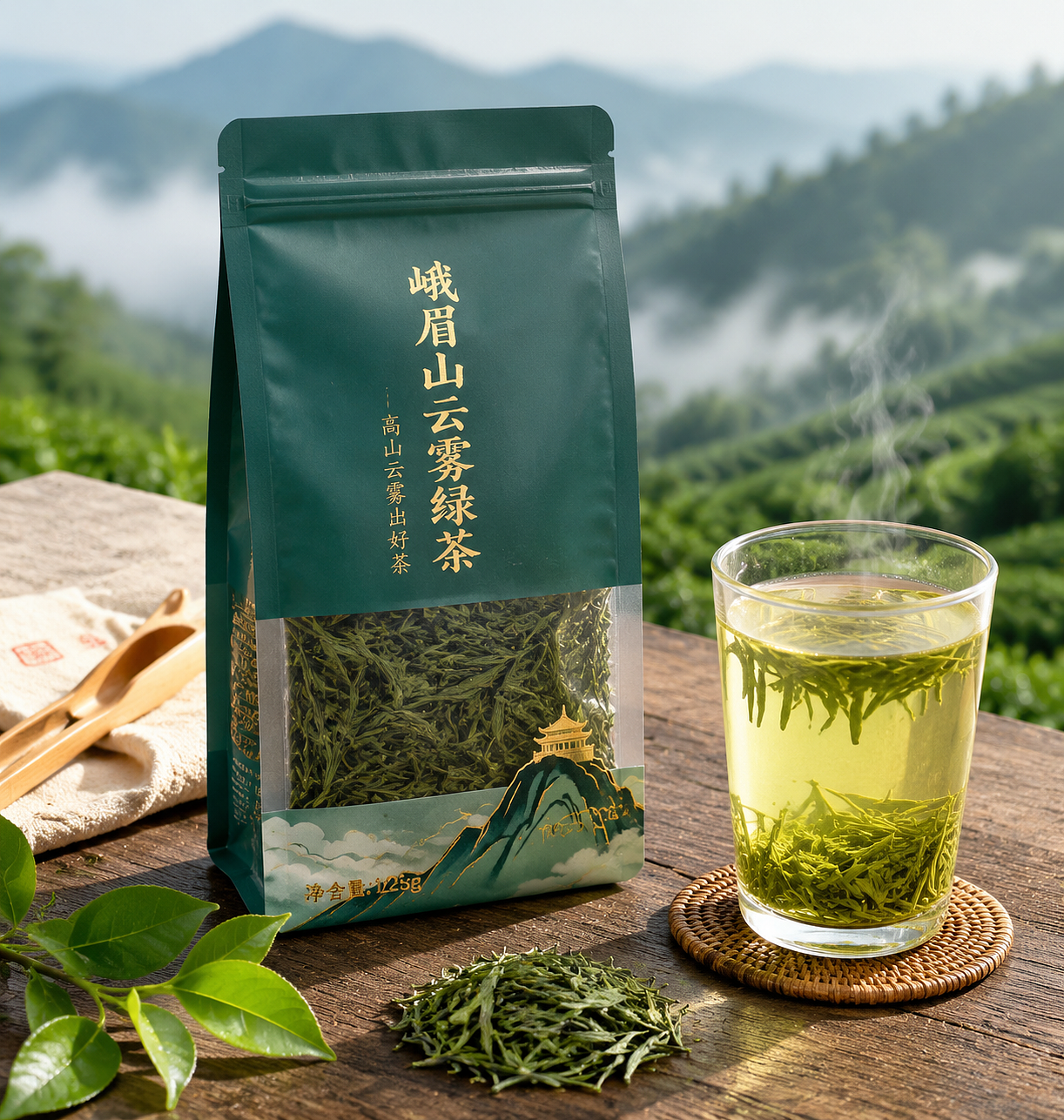 峨眉山云雾绿茶｜产品详情页 + TVC 广告视觉设计（图ZNDA2ODE5OTMy） - AI作品 - 站酷设计师平安安啊原创素材 - 站酷ZCOOL