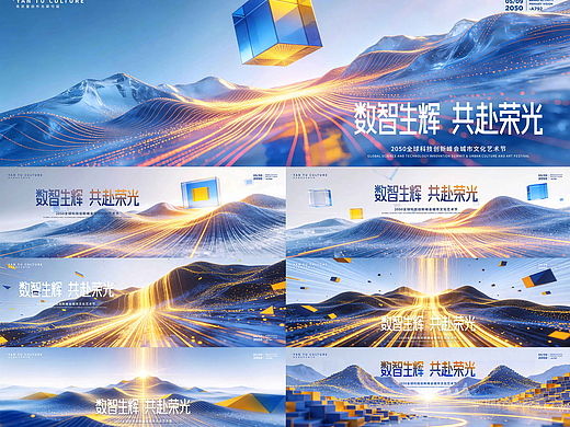 科技山水粒子光轨山脉数字地形美学kv主视觉活动设计