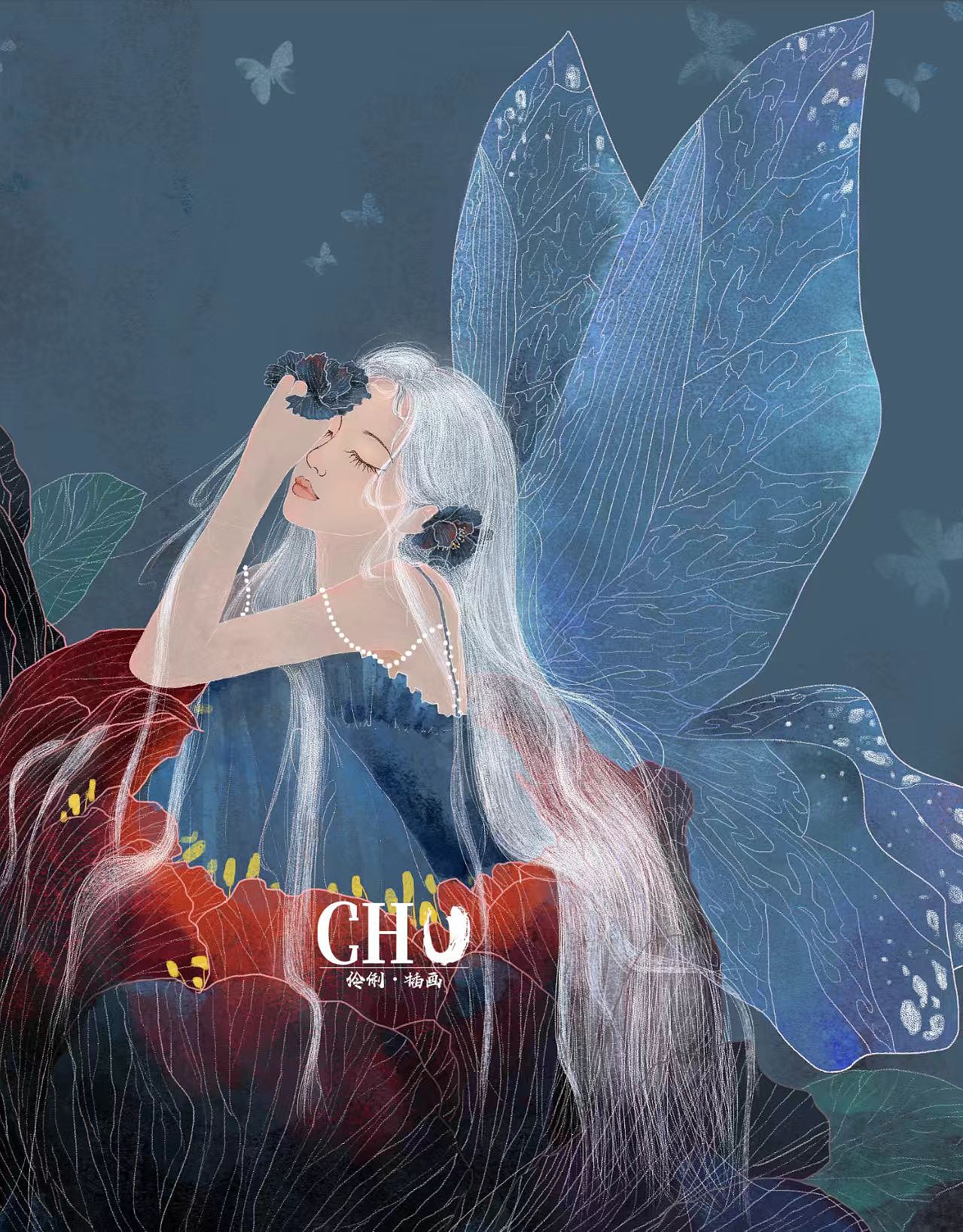 《花间羽梦・黑牡丹》—— 夜影里的深情盛放(图ZNDA2OTA4MjMy) - 艺术插画 - 站酷设计师伶俐插画原创素材 - 站酷ZCOOL