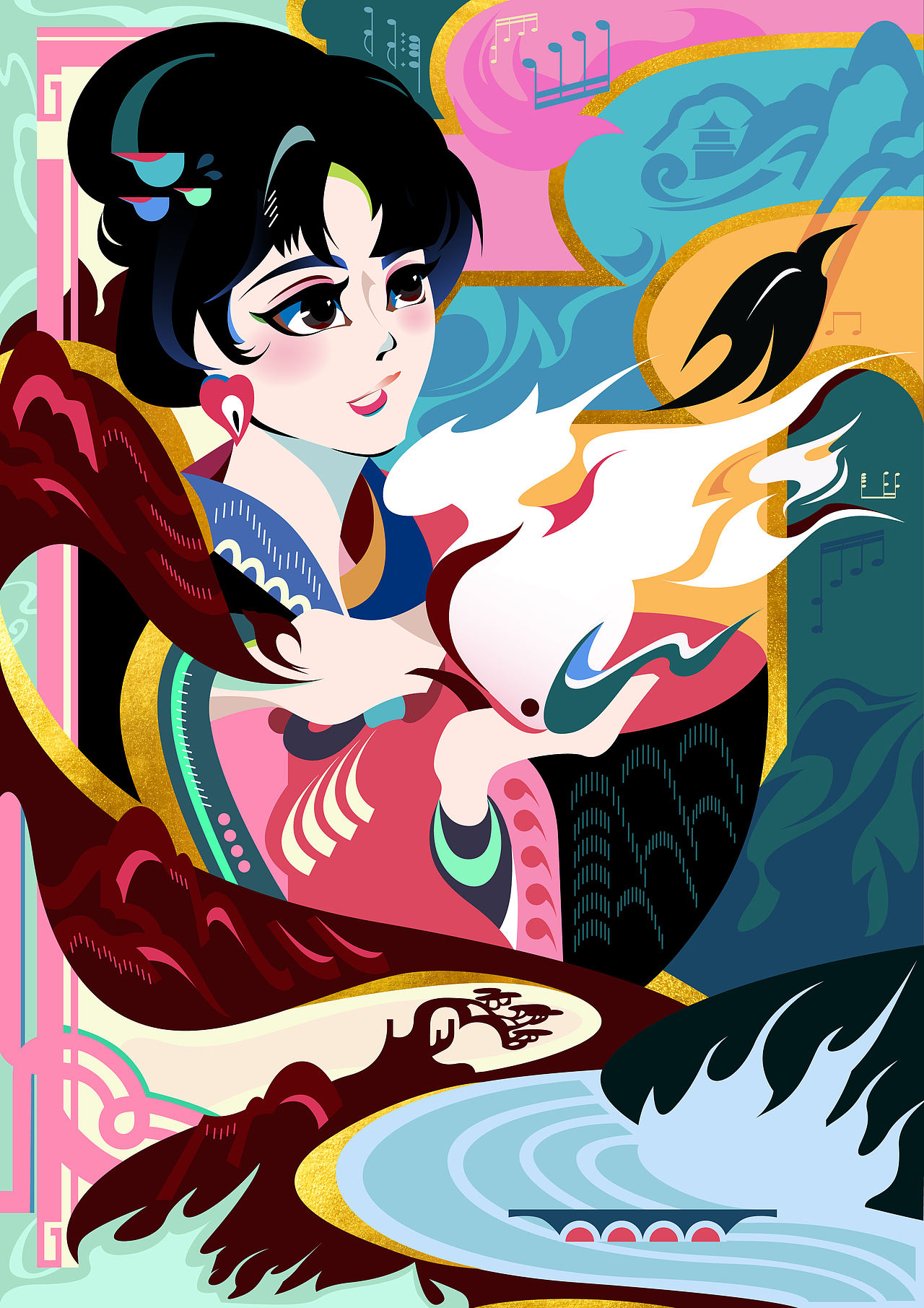 #2026青春答卷#刘三姐|主题人物插画|平面矢量风格（图ZNDA2OTEyMDQw） - 艺术插画 - 站酷设计师元元生妍原创素材 - 站酷ZCOOL