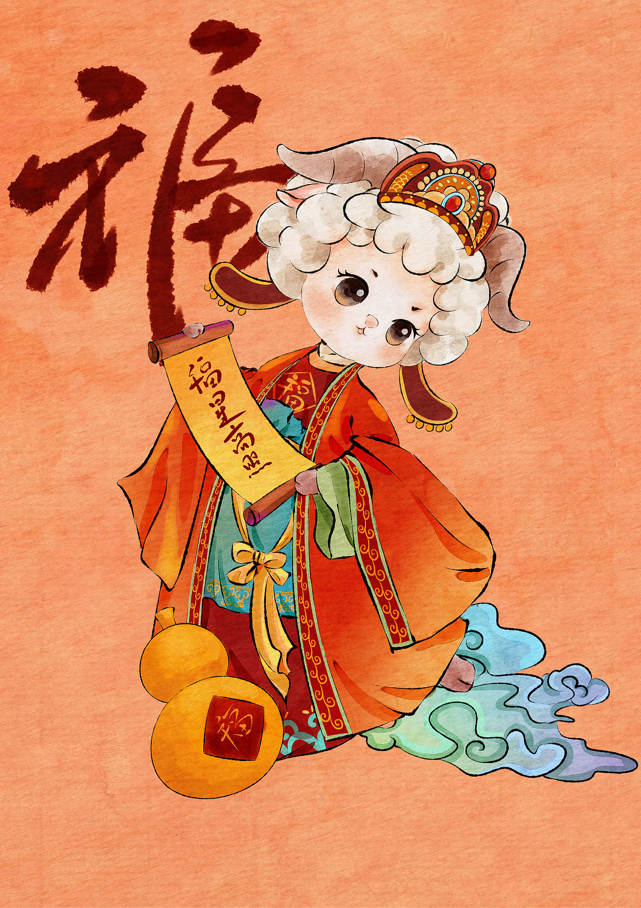 Q版羊年插画-福禄寿禧财（图ZNDA3MTAxMjcy） - 商业插画 - 站酷设计师mantou馒头原创素材 - 站酷ZCOOL
