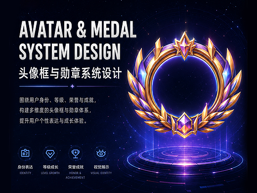 游戏头像框 & 勋章系统设计｜完整社交荣誉体系 UI