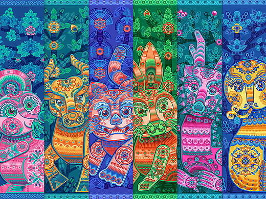 非遗剪纸插画-十二生肖合集上