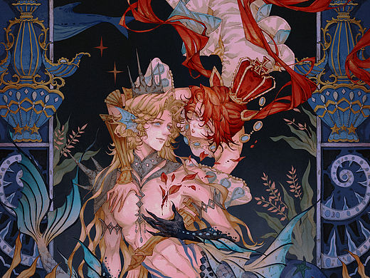 复古童话美人鱼插画