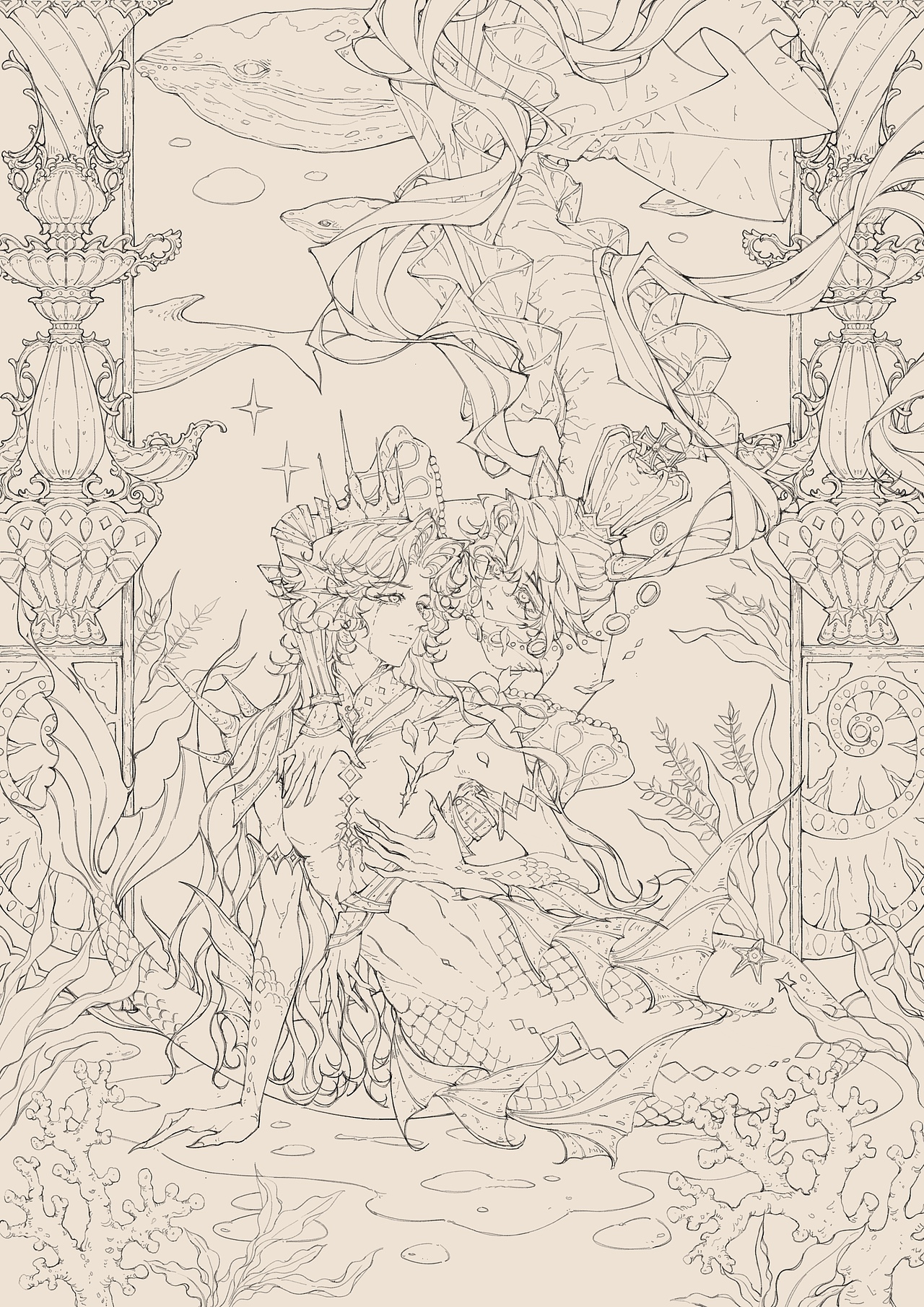 复古童话美人鱼插画（图ZNDA3MzU3NjI0） - 商业插画 - 站酷设计师罗德KARAS原创素材 - 站酷ZCOOL