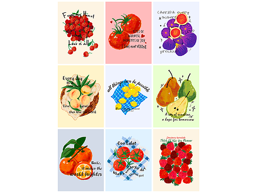 蜡笔水果插画印花图案