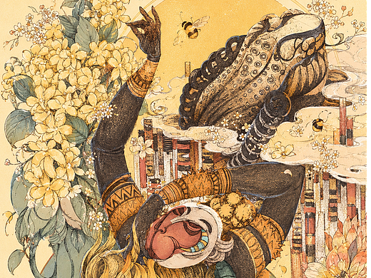 【三羊开泰】和【蟾宫折桂】【金蛇狂舞】丝巾插画