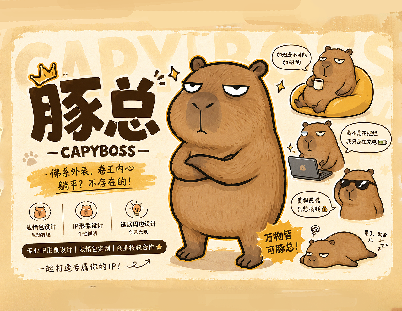 【原创IP】豚总 CAPYBOSS：探讨职场情绪的视觉实验（图ZNDA3NjI3OTMy） - 包装 - 站酷设计师周火火同學原创素材 - 站酷ZCOOL