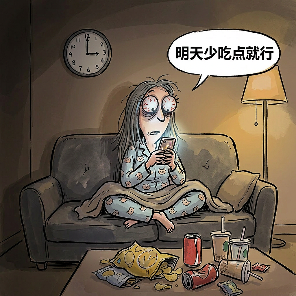 熬夜不仅丑，还偷偷让你多吃270大卡（图ZNDA3NzY4Mzgw） - 中/长篇漫画 - 站酷设计师huashuoshi原创素材 - 站酷ZCOOL